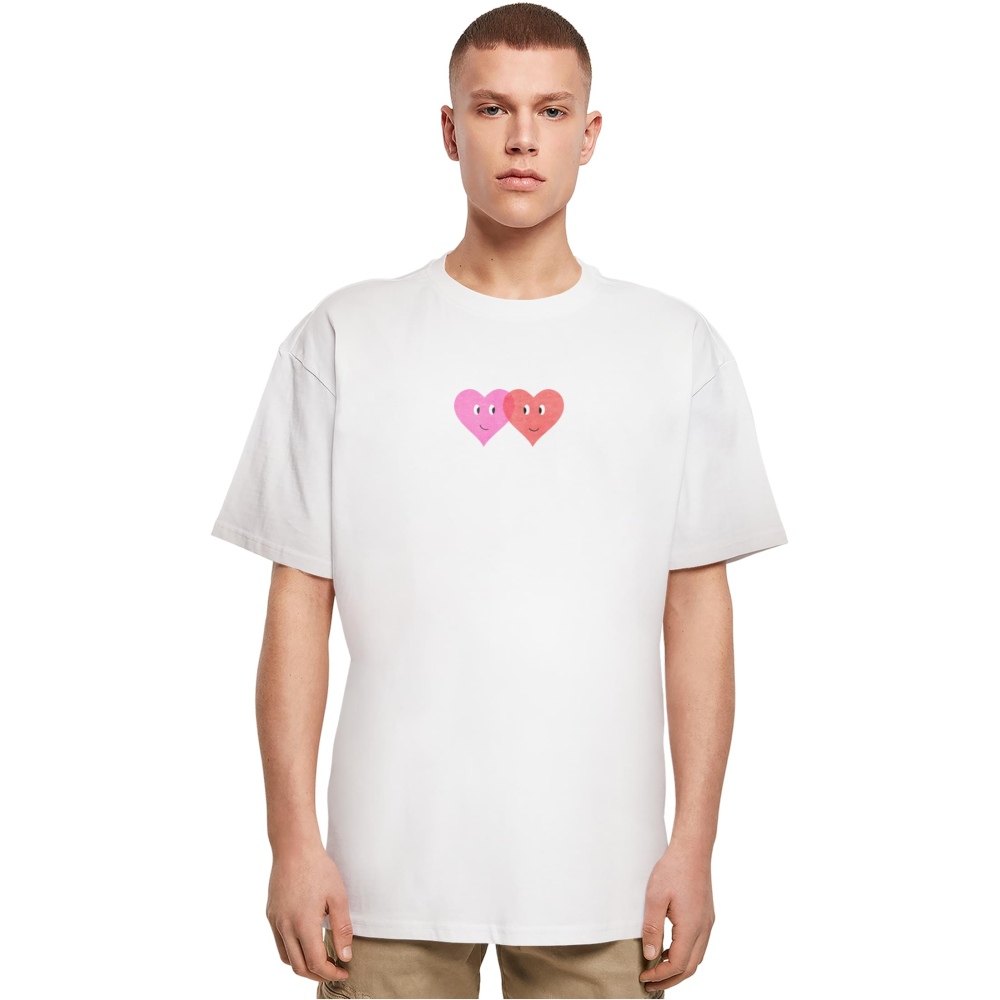 Merchcode - Hugs & Love Two Hearts Heavy Oversize Tshirt Homme - Blanc